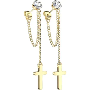 Náušnice Šperky4U Zlacené visací ocelové náušnice s křížky - OPN1942-GD