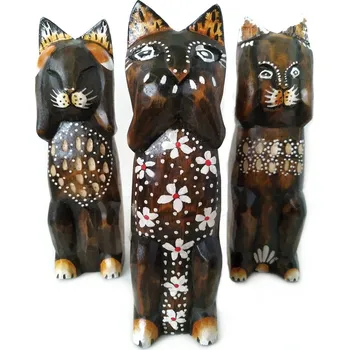 Kočka Nevidím Neslyším Nemluvím Sada dřevo 20cm