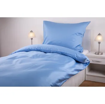 Povlečení JAN peří Povlečení z bavlněného saténu - středně modré - Povlečení z bavlněného saténu - středně modré - souprava povlečení 70x90 + 140x200