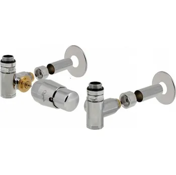 HS Integra - připojovací armatura pro spodní krajní připojení s termostatickou hlavicí nalevo pro kombinaci s topnou patronou - lesklý chrom (Matice Pex - Alpex 16x2 mm) + krycí sada