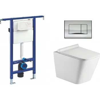 Splachovací tlačítko Liv-Fluidmaster Wc set Square Core podmítková nádrž do bytového jádra, rimless mísa, sedátko a tlačítko lesklý chrom 195870 - SET(222021, OLKLT052E, 195870)