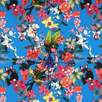 Šatovka N6195 modrá, barevný květinový vzor, š.145