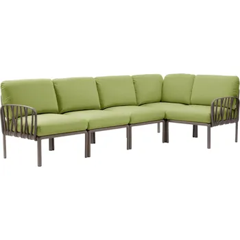 Zahradní pohovka Nardi Zelená látková zahradní rohová pohovka Komodo s hnědošedou podnoží 294 cm