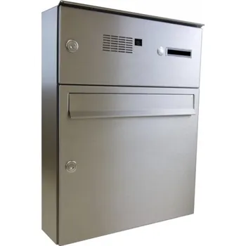 Železářství 1x poštovní schránka A-01 pro montáž na povrch s 1x zvonkem a kamerou TESLA + opláštění - NEREZ / šedá