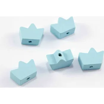 Dětské navlékací korálky Dřevěný korálek na dudlík - korunka - světle modrá - rozměr 1,5 cm x 1,1 cm