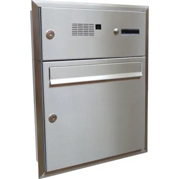 Poštovní schránka 1x poštovní schránka A-01 k zazdění do sloupku s 1x zvonkem a kamerou TESLA + orámování L profilem - NEREZ / šedá