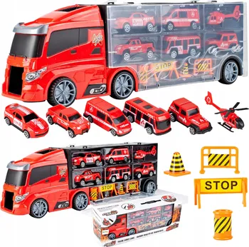MalPlay Fire Truck II nákladní auto s autíčky, helikoptérou a skluzavkou