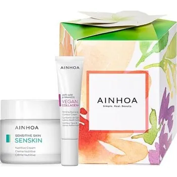 Kosmetická sada Ainhoa Senskin Set - Hydratační krém pro citlivou pleť 50 ml + krém na okolí očí a rtů Vegan Collagen+ 15 ml Dárková sada