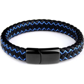 Náramek B-TOP Módní náramek z nerezové oceli a kůže Blue - černá/modrá