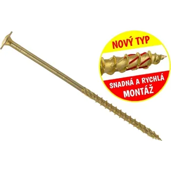 Vrut Konstrukční vrut do dřeva KLIMAS 6x180 TORX talířová hlava TX30 žlutý Zn (100 ks v balení)