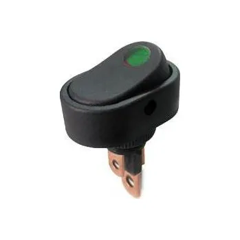 Vypínač kolébkový ASW-20D-2, OFF-ON 1pol.12V/20A zelený, prosvětlený