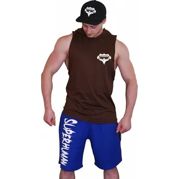 Pánské tílko Tílko s kapucí Superhuman malé logo - hnědá/bílá XL Hnědá
