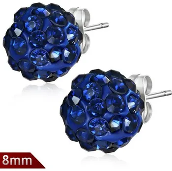 Náušnice 8mm – Tmavě fialová kulička s kamínky