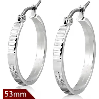 Náušnice 53mm - Kruhové náušnice, hvězdy s podelnými vroubky