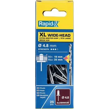 Nýt Nýty hliníkové Rapid 4,8x30mm, XL, 25ks+vrták