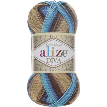 Příze Pletací / háčkovací příze Alize DIVA BATIK 3243 modro-béžovo-hnědá, melírovaná, 100g/350m