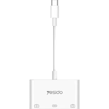 Datový kabel Přepojka / redukce YESIDO pro Apple MacBook / iPad Pro - USB-C na USB-C + 2x USB-A 3.0 - bílá