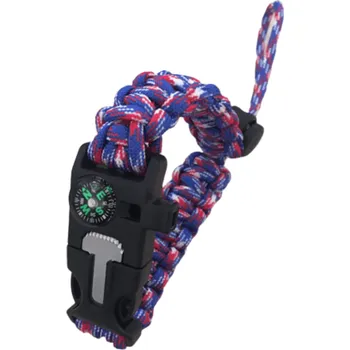 KPZ Outdoor Paracord 5v1 náramek přežití, červený/modrý/bílý