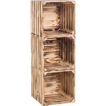 Knihovna Dřevěné opálené bedýnky regál 90 x 30 x 35 cm