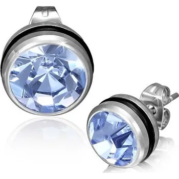 Náušnice Ocelové náušnice s světle modrým zirkonem a pryžovou gumičkou