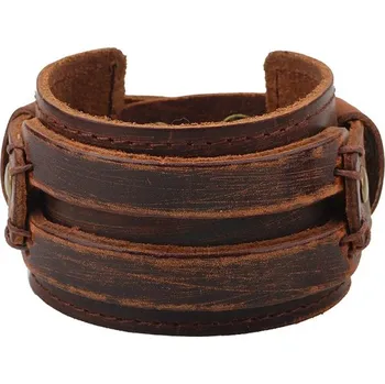 Náramek NAKY Široký kožený náramek Brown N0809 Hnědá 210 mm