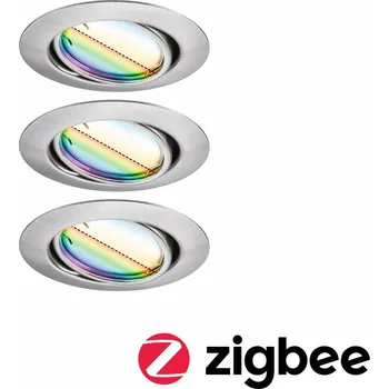 PAULMANN LED vestavné svítidlo Smart Home Zigbee Base Coin základní sada výklopné kruhové 90mm 20° 3x4,9W 230V stmívatelné RGBW+ kov kartáčovaný 924.67