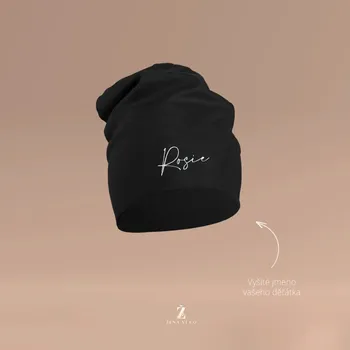 Kojenecká čepice Jarní čepička s výšivkou JMÉNA, pro dítě Barva čepičky: Černá, Velikost dětské čepičky: 35 - 40 cm - od 0 měsíců do 5 měsíců