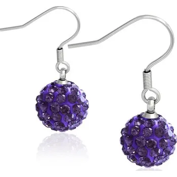 Náušnice 10mm – Fialové kuličky s kamínky, afroháček