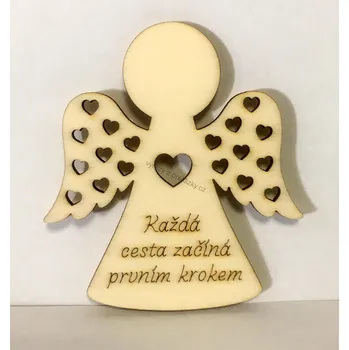 Dřevěné výřezy, anděl s nápisem, Každá cesta..., 7.5 x 8 cm, 1ks