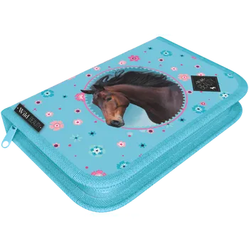 Penál Wild Beauty - penál s koněm, světle modrý