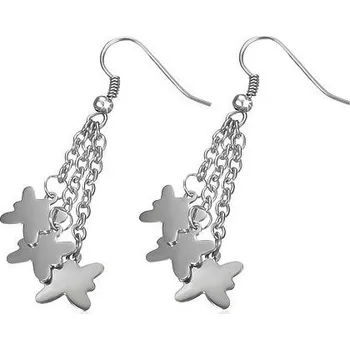 Náušnice Ocelové náušnice tři motýlci na řetízkách