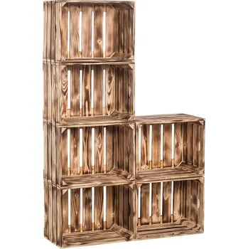 Knihovna Dřevěné opálené bedýnky knihovna 120 x 80 x 24 cm