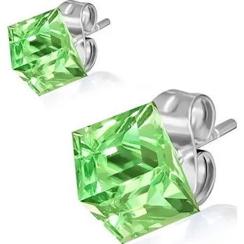 Náušnice Ocelové náušnice - zelená skleněná kostička 8 mm