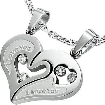 Přívěsek Dva ocelové přívěsky srdíčko se zirkony, dvě spojitelné poloviny