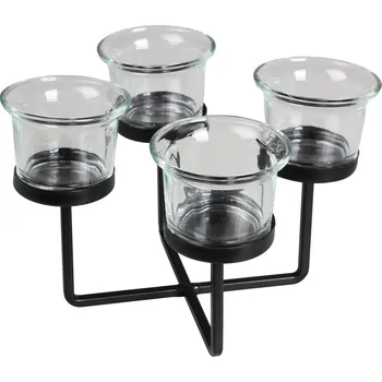 Svícen Kovový dekorační svícen na 4 svíčky CETI černá 18x18x11 cm Mybesthome