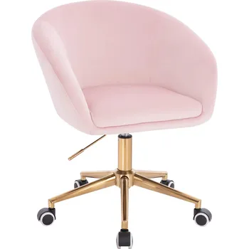 Otočné křeslo Radal velur na zlaté podstavě s kolečky - růžový