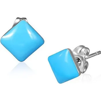 Náušnice Ocelové náušnice modrý čtverec