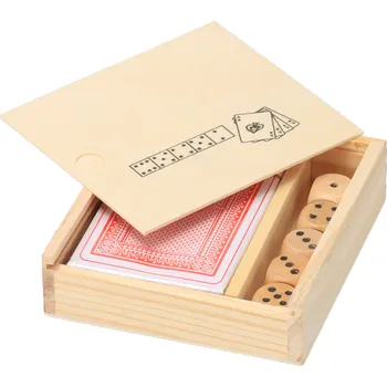 Dřevěná hračka Sada hracích karet a kostek v krabičce