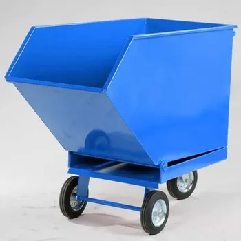 Plošinový vozík Lehký výklopný přepravník pro průmyslové odpady, základní provedení s dvojitým dnem a sítem, výpustný kohout, objem 250 l, barva modrá RAL5010