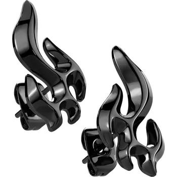 Náušnice Šperky4U Černé ocelové náušnice s plameny - OPN1962-K