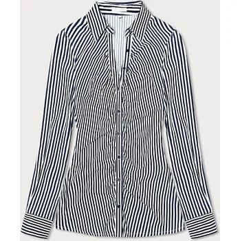 Dámská košile Tmavě modro-bílá pruhovaná košile s nařasením (AWY2015D) odstíny bílé L (40)
