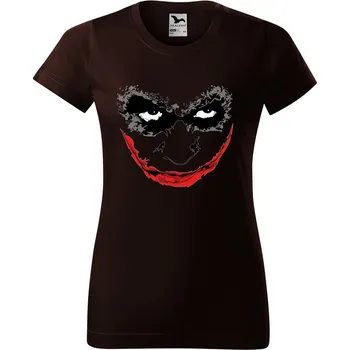 Dámské tričko levne-damske-bavlnene-tricko-potisk-usmev-Joker Velikost dámská trička Basic: L šířka 51, délka 65, Odstín dámské tričko Basic: Čokoládové