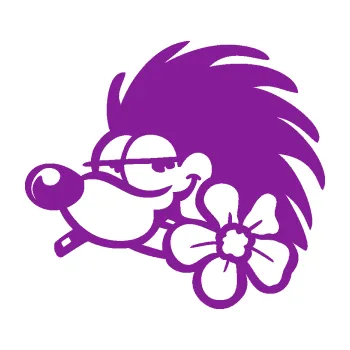 Samolepící dekorace SAMOLEPKA Ježek 003 levá s květinou (14 - fialová) NA AUTO, NÁLEPKA, FÓLIE, POLEP, TUNING, VLASTNÍ TEXT, TISK, AUTOSAMOLEPKY.cz, POLEPY, OBRÁZEK, LOGO, SAMOLEPKY