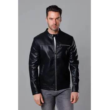 Klasická černá pánská bunda z eko kůže (11Z8025) odstíny černé M
