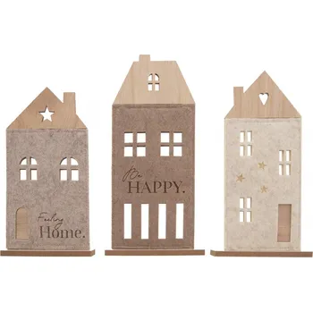 Velikonoční dekorace Domeček plst/dřevo hnědý 15x4x28 cm 3ASS