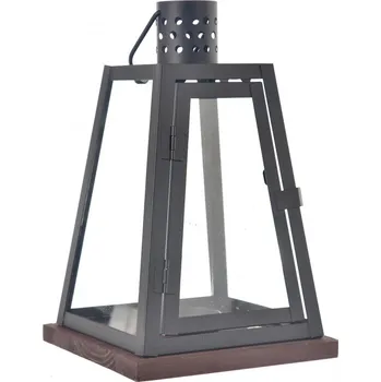 Svícen Lucerna dřevo/kov černá/béžová 18x18x28cm