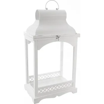 Svícen Lucerna dřevo/kov bílá velká 38x27x75 cm