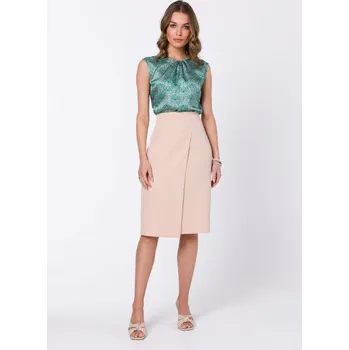 Dámská sukně S343 Sukně áčkového střihu se zavinovacími detaily - béžová EU M