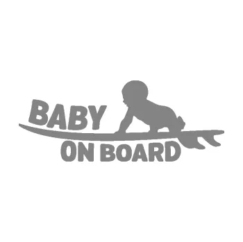 Samolepicí dekorace na vozidlo Baby on board 010 levá surfing (17 - šedá) SAMOLEPKA NA AUTO, NÁLEPKA, FÓLIE, POLEP, TUNING, VLASTNÍ TEXT, TISK, AUTOSAMOLEPKY.cz, POLEPY, OBRÁZEK, LOGO, 3D STICKERS