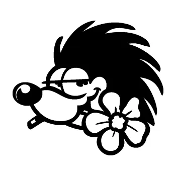 Samolepící dekorace SAMOLEPKA Ježek 003 levá s květinou (01 - černá) NA AUTO, NÁLEPKA, FÓLIE, POLEP, TUNING, VLASTNÍ TEXT, TISK, AUTOSAMOLEPKY.cz, POLEPY, OBRÁZEK, LOGO, SAMOLEPKY